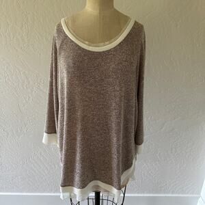 PSSST | Womens Heathered Mixed Media Tunic Size 1X Flowy Lagenlook Soft Ribbed